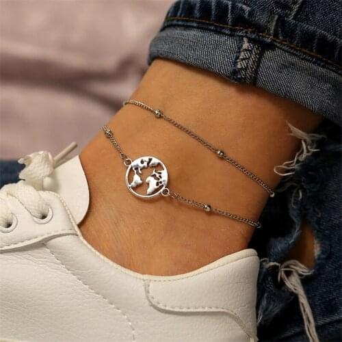 New foot jewelry creative simple map Pendant Chain Set 2 pieces