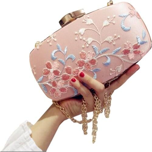 NEW pink Lace Embroidery Flower Women Small Purse Day Evening Clutch Bags Wedding Bridal Bag chain shoulder bag for ladies