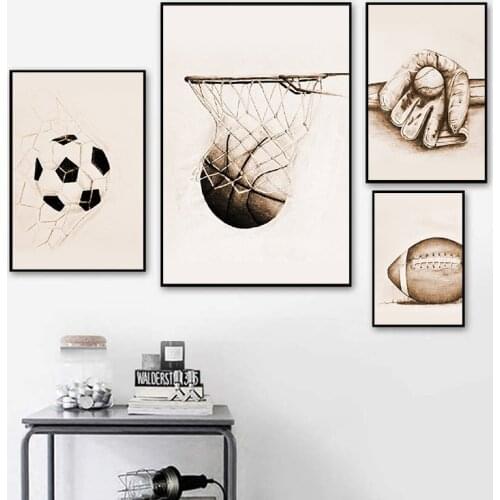 American Retro Football Basketball Poster Wall Art Football Canvas Painting Nordic Style Modern Home Living Room Decoration