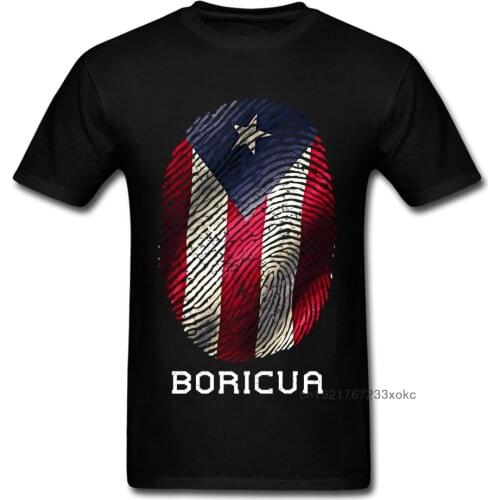 Puerto Rico Gifts T-shirt Men Flag T Shirt Fingerprint Tops Tees Vintage Striped Tshirts Summer 100% Cotton Clothes Black Red