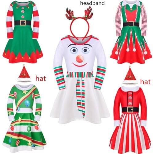 2020 green Elf Girls christmas Costume Festival Santa dresses for Girls New Year chilren clothing Fancy Dress Xmas Party Dress