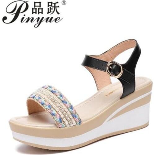 Summer Shoes woman Platform Wedges Heel Soft Leather Casual Open Toe Sandals Women With 35-40