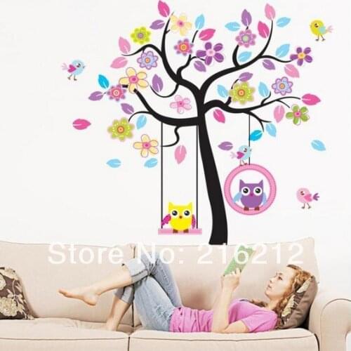 Flower Tree Owls Removable Wall sticker Decal Baby Nursery Wall Decor Kids Room