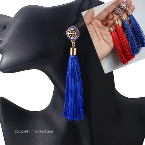 2pairs/set blue red long tassel stud earrings for women Hollow rose flower earings for girls jewelry gift