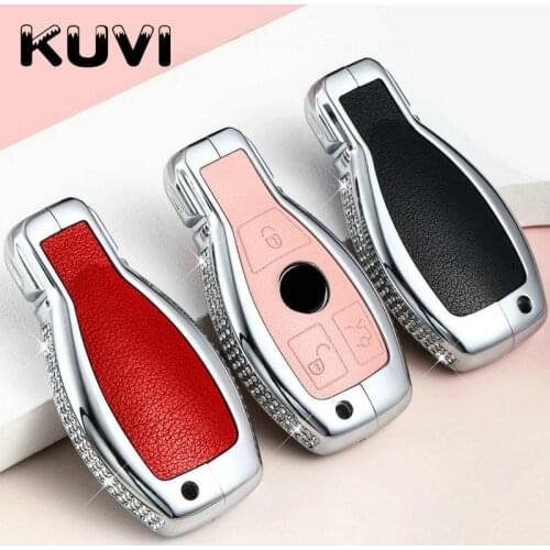 Alloy Leather Car Key Cover For Mercedes Benz W203 W210 W211 W124 W202 W204 W212 W176 AMG Remote Case Car Decoration Accessories
