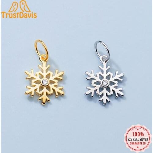 TrustDavis 2021 Real 925 Sterling Silver Fashion Sweet Winter Snowflakes CZ Charm Pendant Handmade DIY Accessories Jewelry DZ78