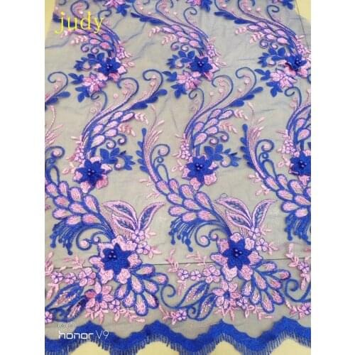 Stock 5yards/bag 8 colour embroidery mesh floral beads French style cloth used in wedding dress stage fashion Free shipping