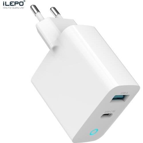 ILEPO GaN 65W PD Fast Charger Quick Charge 4.0 3.0 Dual Port USB C Charger For iPhone 12 Pro/Max Macbook Pro Xiaomi Samsung DELL