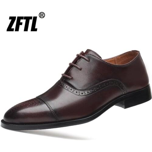 ZFTL Mens dress shoes Brogue shoes Genuine leather Man Business shoes male Oxford shoes mens formal lace-up shoes