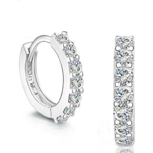 Silver Color Earrings Sparkling Single Row Zircon Stud Earrings For Women brincos oorbellen pendientes Dropshipping