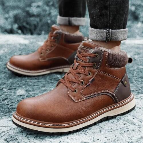2020 Winter Fur Snow Boots Waterproof Brand Leather Shoes Ankle Men Boots Plush Warm Male Casual Outdoor Sneakers Big Size 47