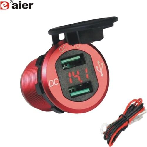 1PCS Marine USB Outlet Waterproof Quick Charge 3.0 Dual USB Socket Charger Fast Charger Power Outlet 24V Aluminum with Voltmeter