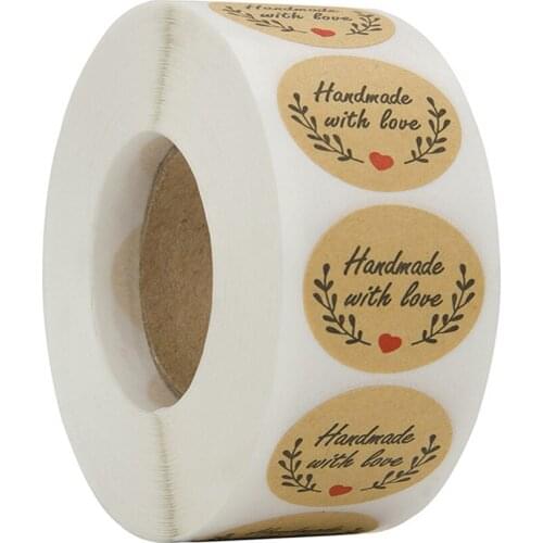 100-500PCS Handmade Love Stickers Stamp Label Brown Party Decoration Wedding Stickers DIY Handmade Stationery Thank You Stickers