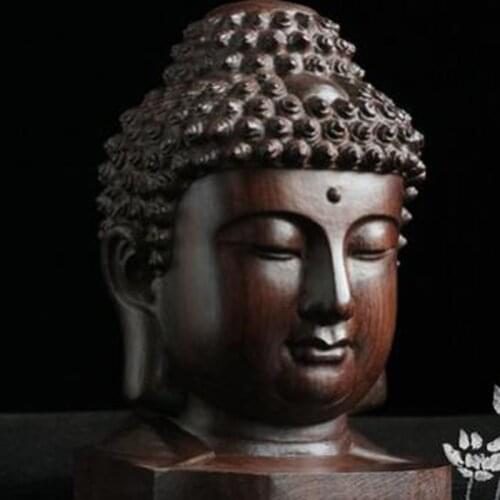 2020 Hot Sale Buddha Statue Wood Wooden Figurine Mahogany India Buddha Head Statue Crafts Decorative Ornament