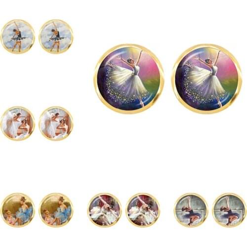 2021 Fashion Ballerina Danceing Glass Stud Earrings Ballerina Earrings Ballet Dancer Art Photo Ballerina Jewelry Women