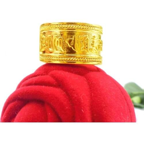 CHARMS MENS JEWELRY THICKENED 14K GOLD RING SIX-CHARACTER MANTRA RINGS FOR MAN MALE BIRTHDAY ANNIVERSARY FINE JEWELRY GIFTS