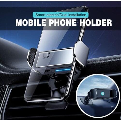 Car Smart Electric Locking Mobile Phone Support Holder For iPhone Xiaomi Air Vent Clip Stand Auto Induction Mount Bracket
