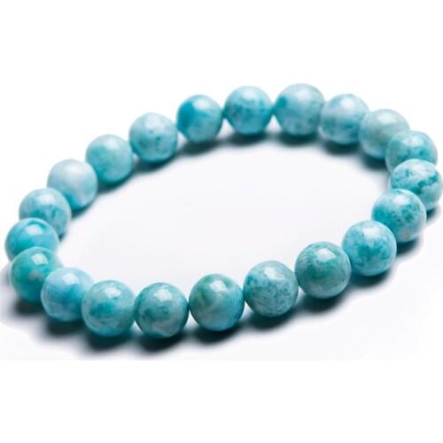 Free Shipping 9mm Natural Blue White Larimar Round Bead Bracelet Women Femme Charm Stretch Bracelet Just One