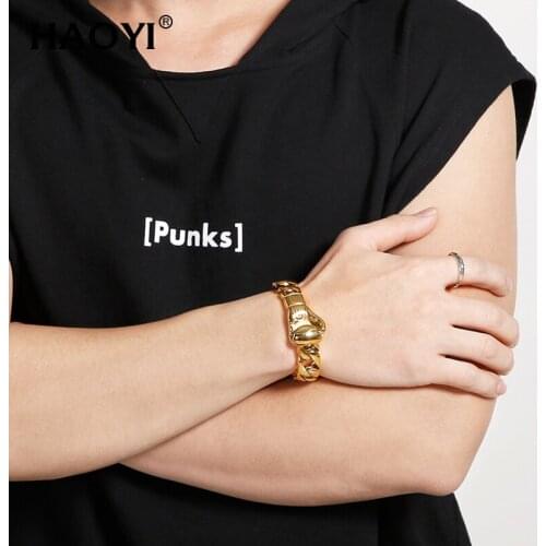 Glove Mens Bracelet 316L Stainless Steel Gold Color Curved Curb Link Chain Bracelets for Men High Quality Jewelry 15mm