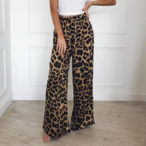 Summer Women Leopard Snake Skin Printed Wide Leg Pants Elastic High Waist Casual Streetwear Fashion Trousers