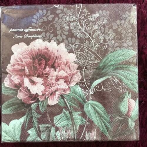 Vintage Napkin paper tissue retro peony flower handerchief decoupage craft wedding christmas birthday party cafe decor cup mat