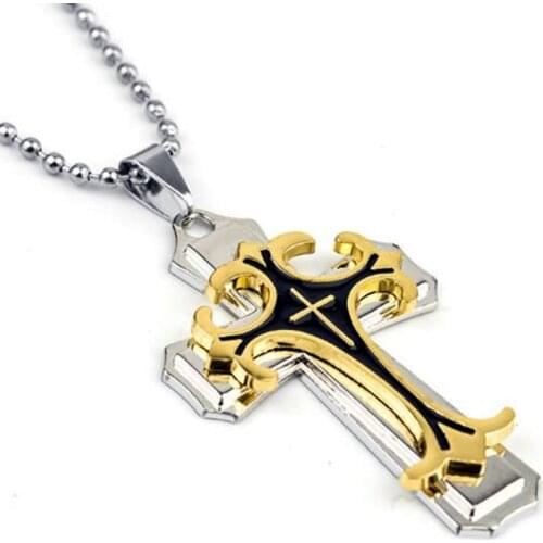 HNSP Multilayer Jesus Cross Necklace Pendant For Men Male Gold Black Blue Silver Color BFF Gift