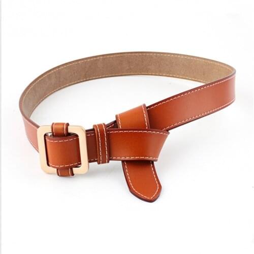 2018 Black White Red Tan Wide Genuine Cowhide Leather Waist Strap Belt Women Gold Square Buckle Woman Belts for Jeans Waistbands