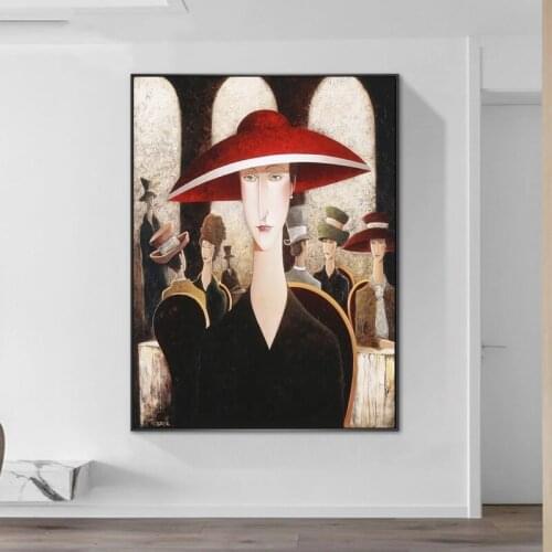Girl With a Red Hat Abstract Art Paintings on the Wall Art Posters and Prints Modern Girls Art Nordic Art Pictures Home Decor