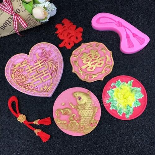 Double happiness wedding fringe modeling silicone mold DIY fondant chocolate baking cake decoration handmade soap