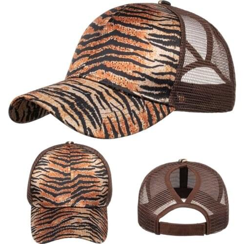 HanXi New Tiger Leopard Print Ponytail Baseball Cap Women Summer Cotton Hats for Girls Sun Hat Visor