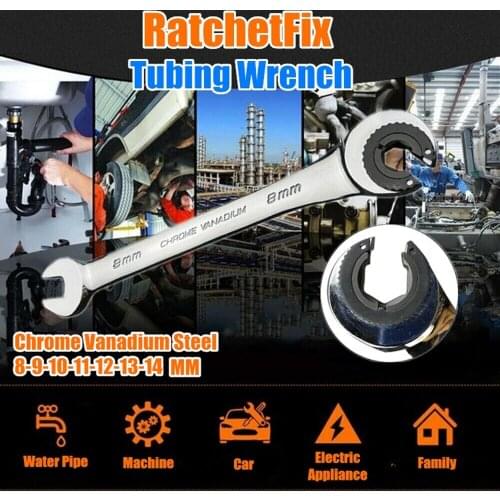 8-14mm Flexible Head Tubing Ratchet Wrench Metric Spanner Repair Tool Open
