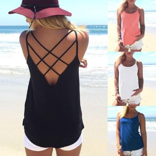2019 New Women Sexy Summer Sleeveless Vest Blouse Backless Camisole Shirts Tank Tops