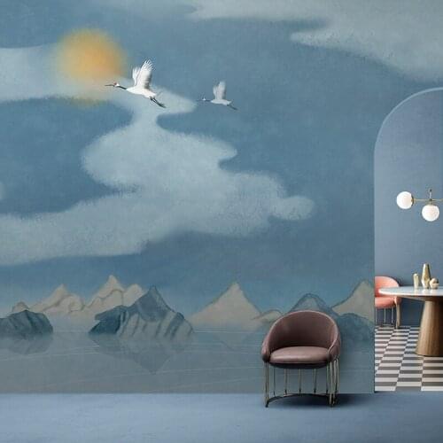 MASAR Chinese mythology color cartoon landscape scenery custom mural childrens room blue background wall paper Far mountain