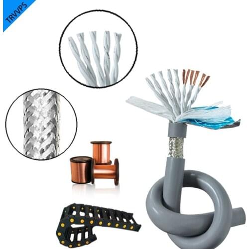 1Meter TRVVPS Copper Cable 20AWG 10/12/14/16/20 Cores Twisted Pair Core Shielded PVC Insulated Gray Drag Chain Soft Cable