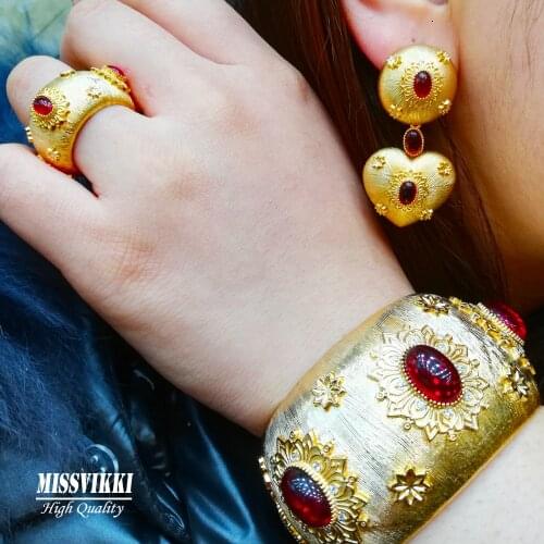 Missvikki Dubai Luxury Trendy Necklace Big Bangle Earrings Ring Jewelry Sets For Women Wedding High Quality New Noble Style