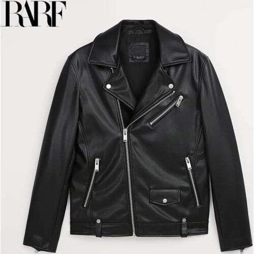 2021 New Spring Mens Black faux leather jacket with stylish zipper solid rider PU motorcycle jacket for men