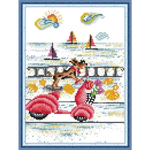 Puppy riding bike counted cross stitch kit animal pattern embroidery kit 11CT14CT needlework canvas set Home decoration painting