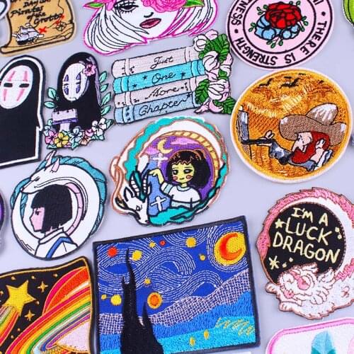 Patches on Clothes Japan Embroidered Patches For Clothes Iron on Dress Applique Stickers Patch For Clothes Hidden Face Anime DIY