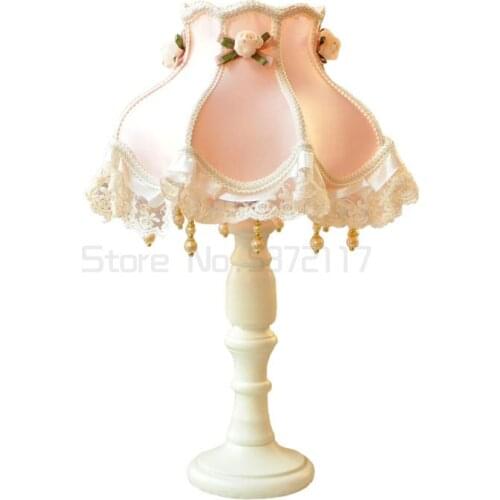 Retro table lamp lace Romantic Princess wind table lamp fresh and beautiful light pink bedroom bedside lamp with floor lamp