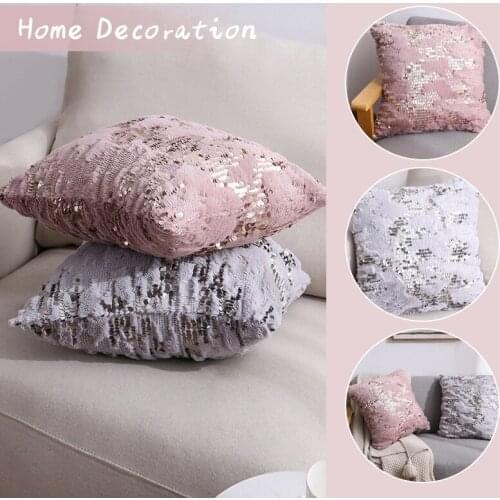 New Double-Sided Lightning Sequin Plush Pillow Soft Fur Plush Shaggy Fluffy Cushion Cover Pillow Case Home Decor Pillow Covers