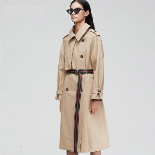 New autumn windbreaker original design British solid color double-breasted long trench coat women