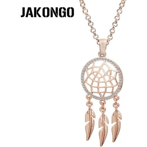 JAKONGO New Arrival Crystal Gold Color Dream Catcher Charm Pendants Chain Necklace Womens Fashion Christmas Gift