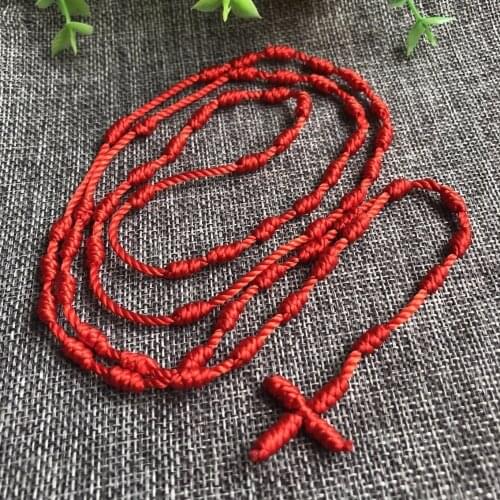 Wholesale freeship red rope rosary necklace, religiout catholic cord rosary necklace, knot rosary, knitted rosary