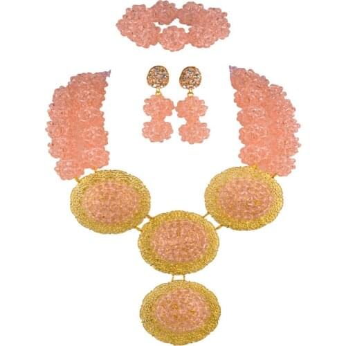 Peach African Necklace Jewelry Set Nigerian Beads Bridal Wedding Jewelry Sets
