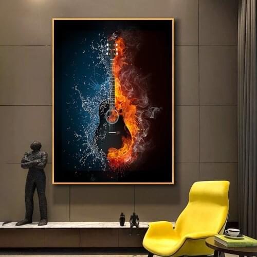 Water and Fire Guitar Musical Note Poster HD Print Modern Art Picture Living Room Home Wall Decor Creative Music Canvas Painting