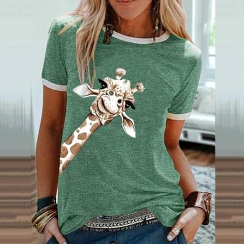 Plus Size Giraffe Graphic T-Shirts Women Casual Cute O Neck Short Sleeve Y2k Tees Top Lovely Tshirts Lady Summer Clothing Winter