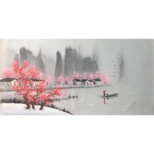 Hand Painted Landscape Canvas Painting Abstract Wall art Picture for Home Decoration Chinese Region of Rivers and Lakes
