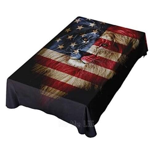 American Flag Portrait Lion Tablecloth Wrinkle Resistant Table Covers Restaurant Kitchen Party