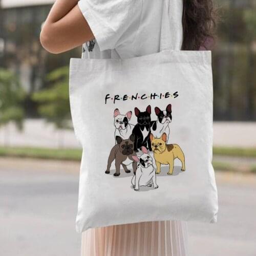 Harajuku Tumblr French Bulldog Graphic Lady Shopping Bag Handbags Cloth Canvas Tote Bags Women Eco Reusable Shoulder Shopper Bag