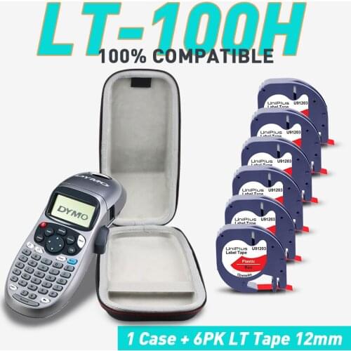 UniPlus Portable Label Printer Bag for Dymo LT-100H Letratag Label Maker Case Hard EVA Waterproof Box with 6PK LT Label Tape
